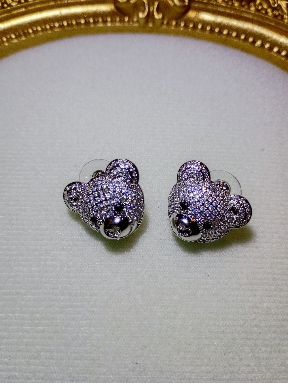 New Pavé Teddy Bear Stud Earrings - Sparkling 18K White Gold Plated